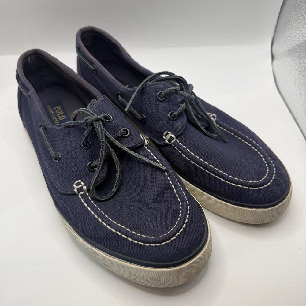Polo Ralph Lauren Sander P Mens Navy Blue Canvas Boat Shoe Deck Sneaker 10D